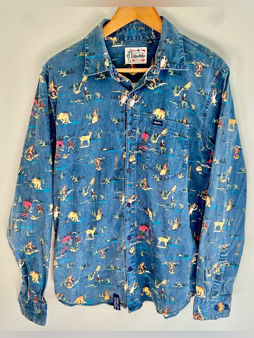 LRG Lifted Research Group Father Nature Woven Shirt Fishing Camping Men's M VTG